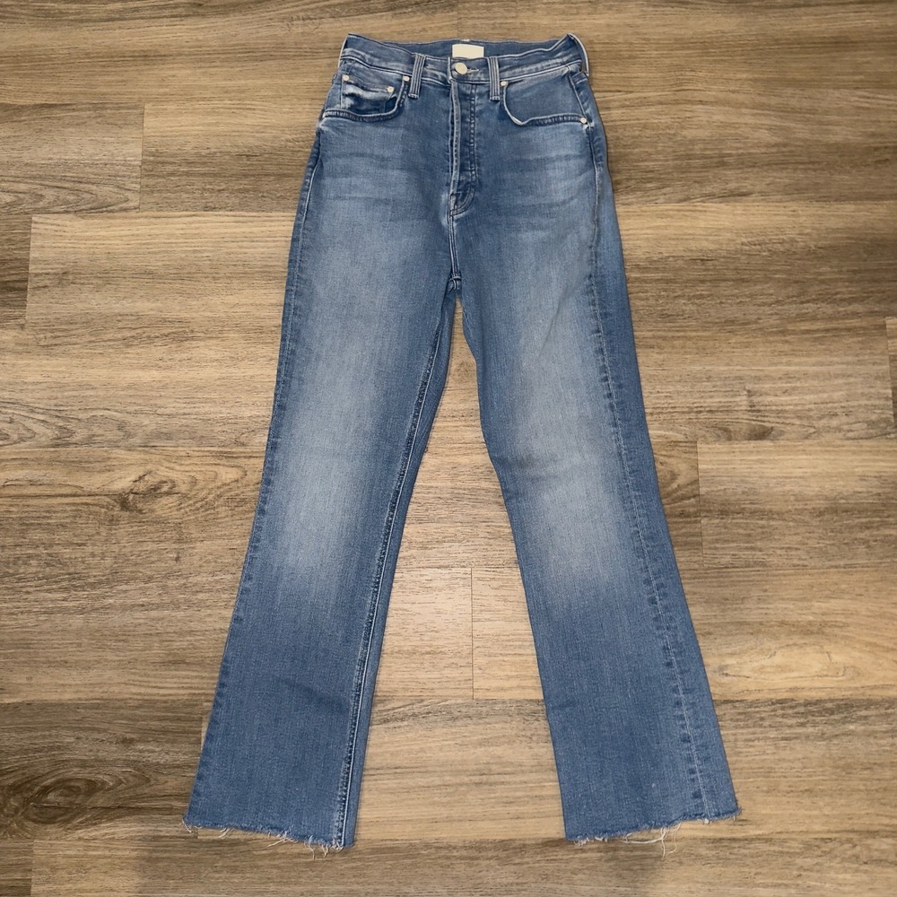 Mother The Tripper Ankle Fray Jeans All Over The Map Blue High Rise Size 24